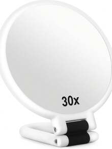 30X Magnifying Mirror, Travel Makeup Mirror With Handle - Double-Sided Handheld Mirror With 1X And 30X Magnification, Adjustable Handle, Foldable Compact Makeup Mirror - Multicolor - View 3
