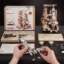 Robotime ROKR 3D Wooden Space Shuttle Model Kit - 446 Piece STEM Building Set With Launch Simulation & LED Light Effects, Educational DIY Puzzle For Adults & Teens, Unique Gift For Space Enthusiasts - Wood Color - View 6