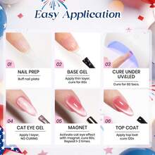 Beetles 4th Of July Gel Nail Polish Set, 6 Colors Red White Blue Cat Eye & Silver Glitter Gel Polish, Comes With Magnet And Stickers, Patriotic DIY Nail Art Gifts For Women - 6 Colors Freedom in Firelight - 查看 8
