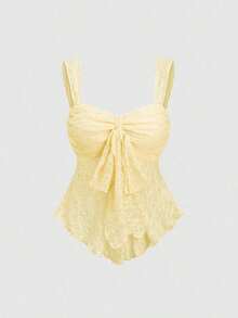 Top corto tipo tubo con lazo y estampado texturizado - Amarillo - Ver 7
