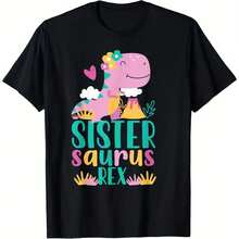 Funny Men'S 'Sister Saurus Rex' T-Shirt With Pink T-Rex Drawing - Soft And Breathablefclothes Gym, Gifts, Casual Wear, Playful Clothes, Round Neck, Durable Material, Clotheshine Washable, Humorous Garment - 黑色 - 查看 1