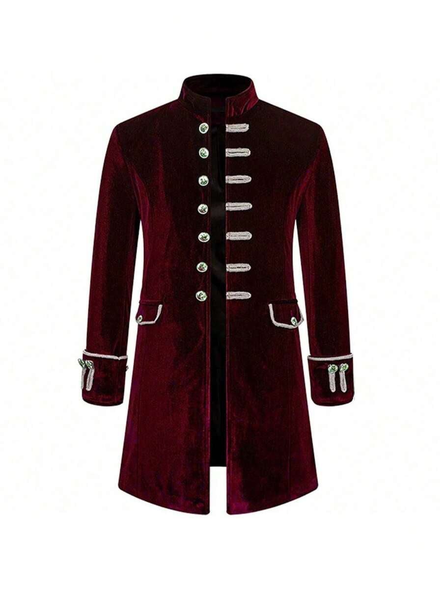 Men's Christmas Coat, Solid Color, Steampunk Velvet Uniform, Stand-Up Collar, Stage Costume - New Men's Clean-faced Red Clothing - View 1