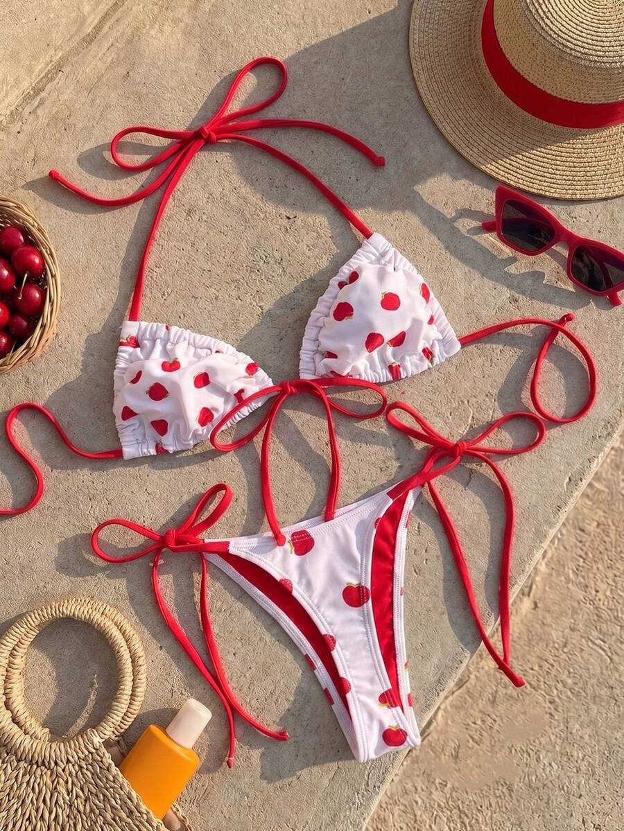 Bikinx Bộ bikini buộc dây bên hông in hình trái cây ngọt ngào dành cho nữ, thích hợp cho kỳ nghỉ hè trên bãi biển.
