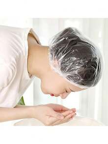 100Pcs Disposable Shower Caps Clear Extra Thick Waterproof Plastic Hair Caps For Home Shower Hair Dye Oil Treatment Spa Use - Multicolor - View 2