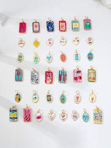 1 pieza Surtido de colgantes esmaltados de vacaciones de verano, accesorios de joyería intercambiables que incluyen patrones de palmera, cereza y talla grande, adecuados para usar en capas con collares - Multicolor - Ver 2