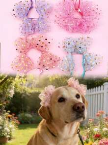 1pc Summer Polka Dot Mesh Large Dog Headband, Decorative Hair Band, Elastic Design Won't Choke, Suitable For Dog Outfits At Weddings, Birthdays, And Spring/Summer Photo Shoots - Multicolor - View 7