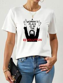 Creative Print T-Shirt - Soft, Breathable, Comfortable, Polyester Blend, Short Sleeve, Summer Casual Sportswear, Easy Care, Quick Drying, Suitable For Outdoor Activities And Casual Wear, Casual Style, ALL/Global/Soft And Lightweight Fabric. - 白色 - 查看 2