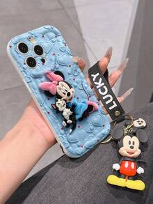 Disney Mickey Mouse Clubhouse Phone Case : 3D Fluffy Pattern Border Protector Phone Soft Phone Case With A Free Cute Mickey Bracelet Chain Lanyard, Mickey, Minnie, Goofy, Donald Duck, Daisy Duck, Pluto, For Apple 17 Promax 17 Pro 16 15 14 13 12 11 Pro Max XS Max X XR Soft Cover Summer Phone Case - White - View 6