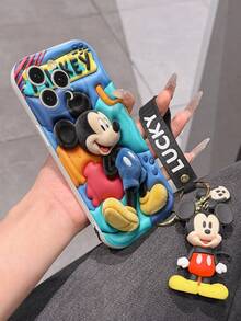Disney Mickey Mouse Clubhouse Phone Case : 3D Fluffy Pattern Border Protector Phone Soft Phone Case With A Free Cute Mickey Bracelet Chain Lanyard, Mickey, Minnie, Goofy, Donald Duck, Daisy Duck, Pluto, For Apple 17 Promax 17 Pro 16 15 14 13 12 11 Pro Max XS Max X XR Soft Cover Summer Phone Case - 白色 - 查看 6