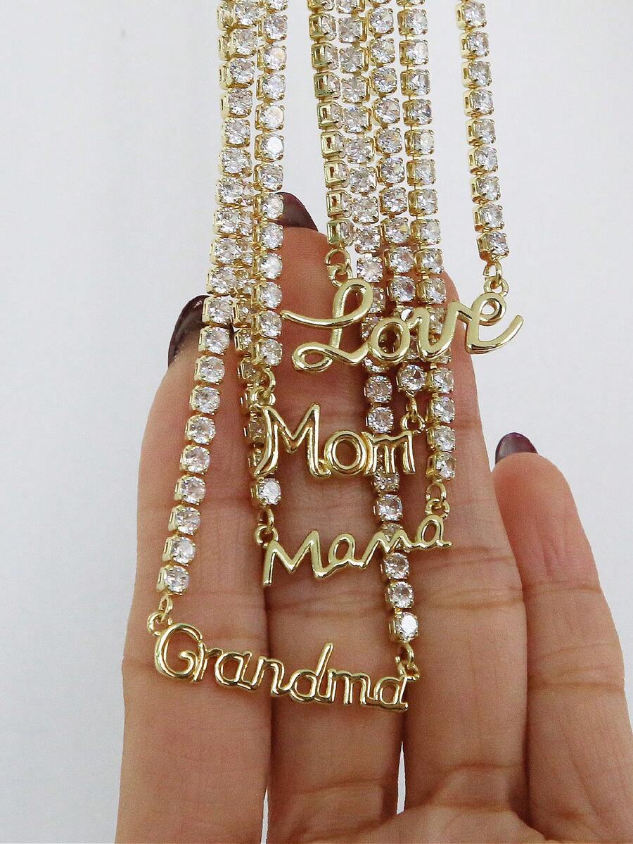 Quà tặng Ngày của Mẹ bằng vàng 18K thời trang - Dây chuyền khắc chữ "Mẹ/Mẹ yêu" - Dây chuyền cổ áo thời trang và cá nhân hóa - Vàng - Xem 1
