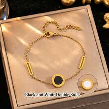 1 pieza Brazalete de mujer reversible de acero inoxidable con números romanos, de moda versátil, antidecoloración, hipoalergénico - Amarillo Oro - Ver 3