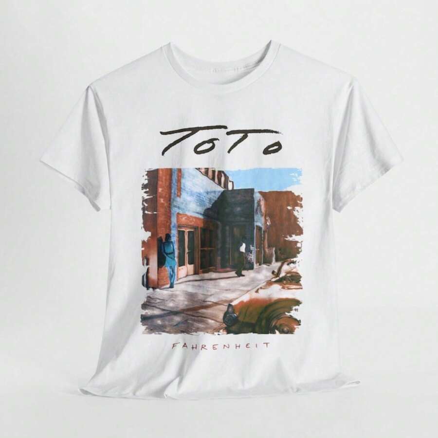 Toto FaH1Renheit Album Cover T1EE Retro Music Lover Graphic T-Shirt.JPG 100% Cotton Unisex T-Shirt - Premium Casual Comfortable Fit T-Shirt - 白色 - 查看 1