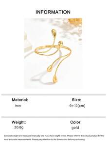 1pc Vintage Textured Gold Water Drop Asymmetrical Adjustable Arm Cuff, Suitable For Women's Daily Commute Outfit Matching, Holiday Gift - Gold - View 7