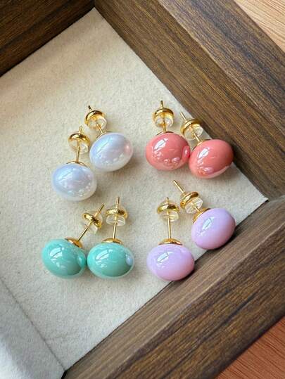 4 Pairs Cute Niche Sweet Elegant Elegant Versatile Dopamine Inspired Purple, Pink, White, Green Earrings Set, Suitable For Women's Daily, Festival, Vacation, Commute Wear