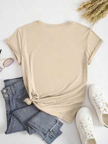 Women's Graphic T-Shirt With "I Sought The Lord And He Heard Me And Answered Me" Print, Bible Verse Print, Summer Tops, Casual Vacation Outfits, Christian Aesthetic Cotton T-Shirts, Summer Clothing. - 杏子 3 - 查看 2