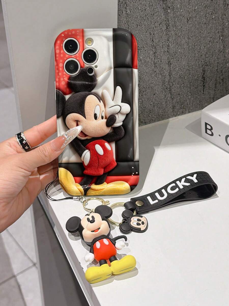 This Disney Mickey Mouse Lanyard Phone Case Is Fully Covered In TPU Material. It's Shockproof, Lightweight, And Compatible With IPhone17/16/11/13/15/15 Plus/15 Pro/15 Pro Max/12/14 Pro Max/11 Pro Max/12 Pro/12 Pro Max/13. This Phone Case Makes A Popular Birthday Gift Or Business Gift; It's Durable, Stain- And Fingerprint Resistant, And Suitable For Both Men And Women. The Set Also Includes A Mickey Mouse Phone Case And A Mickey Mouse Plush Bracelet. It's A Perfect Gift For Friends And Family. This Stylish Phone Case Is Fun, Lightweight, And Durable. IPhone17 Pro Max Phone Case, Minnie Mouse Phone Case. - 白色 - 查看 1