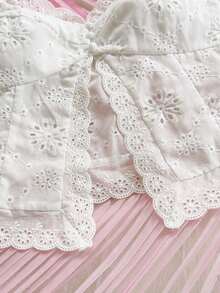 Top casual de mujer con bordado de ojales, adecuado para vacaciones, fiestas, té de la tarde, playa, citas, verano - Blanco - Ver 6