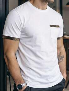 Camiseta de manga corta con cuello redondo y estampado sencillo para hombre Manfinity Homme - Blanco - Ver 3