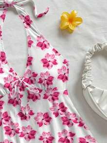 Top de mujer casual de vacaciones con escote en V, lazo y espalda descubierta, apropiado para vacaciones de verano - Multicolor - Ver 3
