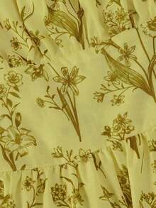 Vestido de verano con estampado floral elegante y lazo en la cintura para mujer - amarillo ganso - Ver 4
