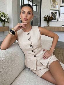 Traje elegante de oficina para mujer en amarillo claro/crema - Albaricoque - Ver 9