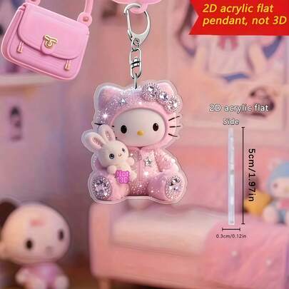 2D Flat Design, 1pc, Cat Hugging Rabbit - Suitable For Hanging On Bags And Car Keys - Ideal For Valentine's Day, Birthday Party, Graduation, Mother's Day, Halloween, Christmas Gifts, Bag Charm, Bag Accessories, Pink Keychain, 2D Flat Design