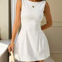 PETITE Women Summer Solid Zipper Front Casual Versatile Jumper Dress White Dresses,Summer Dresses For Women,Business Casual Woman Business Women Attire - Blanco - Ver 6