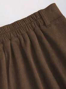 Sweetro Falda de ante marrón café con diseño de solapa única para mujer, otoño/invierno - Caqui 2 - Ver 4