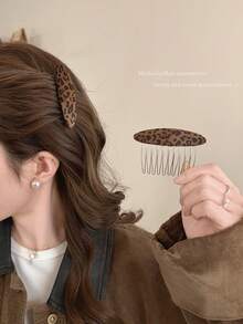 1/2pcs Korean Stylish Leopard Print Hair Comb, Women Hair Styling Tool, Bangs Clip, Hairpin, Hair Accessory - Multicolor - View 7