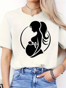 Women's Casual T-Shirt With "World's Best Mom" Graphic Print - Soft And Stretchy Crew Neck T-Shirt, All-Season Comfort, Machine Washable, Mother's Day Gift Idea, T-Shirts For Mom, Sentimental Design, Comfortable Fit, Stretch Fabric - 白色 - 查看 1
