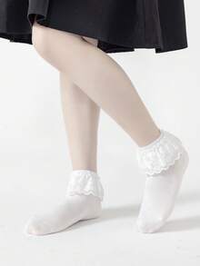 5 pares de calcetines de media caña blancos de malla y encaje para niños, calcetines accesorios transpirables para volver al colegio, calcetines dulces para niñas - Multicolor - Ver 7