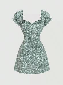MOD Vestido camisa con botones de concha bordados en azul claro - Verde - Ver 2