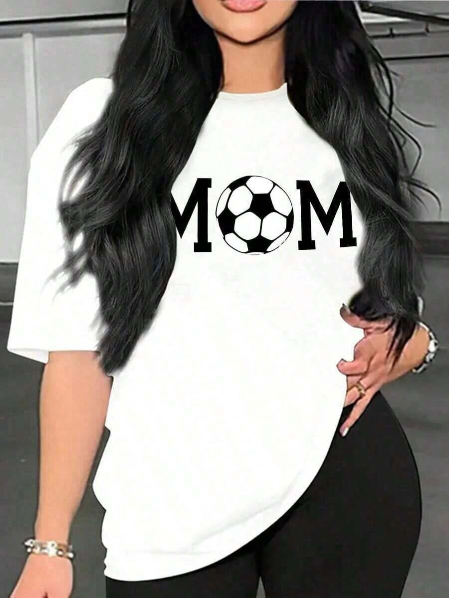 1 pieza de camiseta deportiva casual de manga corta y cuello redondo para mujer, con un estampado único de fútbol inglés MM, una prenda cómoda hecha de 100% algodón de 180g. Frescura de verano 100% algodón. - Blanco - Ver 1