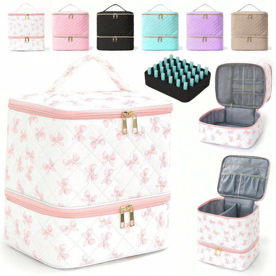 Stylish Nail Polish Organizer Bag, Handheld Double Layer Organizer, Holds 30 Bottles (15 Ml/0.5 Floz) With Adjustable, Dividers For Nail Polish Small Manicure Lamp Manicure Tools Essential And Travel,  Daily Travel Use Makeup Bag Storage Makeup Case - View 1