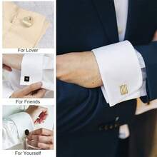 4pcs Men's Classic Color Cufflinks, Fashionable Striped Round & Square Cufflinks In Gold/Silver, Suitable For Business, Wedding, Party Gifts - Multicolor - View 9