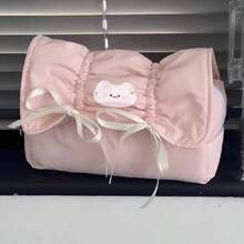 Soft Cute Cat Bow Pencil Case, Macaron Color Matching Ribbon Pleated Design, Large Capacity Fits Multiple Pens, Soft & Durable Material, Full Of Girly Charm, Suitable For Study & Storage - Cat - View 5