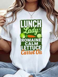 Camiseta Unisex para Trabajadora de Comedor, Cocinera, Estilo Vintage Urbano, Camiseta de Algodón de Manga Corta y Cuello Redondo, Corte Holgado, blusas para mujer, playeras de mujer, blusas casuales para dama. - Blanco 4 - Ver 2