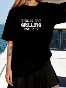 LooseThis Is My BBQ T-Shirt, A Funny Father's Day T-Shirt, BBQ Grill Papa T-Shirt For Women, For Outdoor Exercise, Graphic Tees, Crop Tops, Sets, T-Shirts. Women's 85YW Cotton T-Shirt, Breathable And Sweat-Wicking, Short Sleeve For Summer - 黑色 - 查看 1