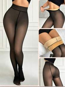 Women's Warm Fleece Lined Thermal Pantyhose - 黑色 - 查看 7