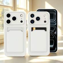 1pc White Compatible With IPhone Phone Case, Compatible With Apple Phones, Men's Color-Block Integrated Card Slot Silicone Phone Case, With Tactile Buttons, Cube Pattern, Compatible With Samsung A27/A57/A37/A56/A54/A14/A33/A02S/A34/S26Ultra/S26Plus/S26/S26Edge/S25Ultra And Apple 18pro/18promax/18/17E/17 Pro/17 Pro Max/Apple Air/17/16 Pro/16 Pro Max/16 Plus/16/16E/15 - White - View 2