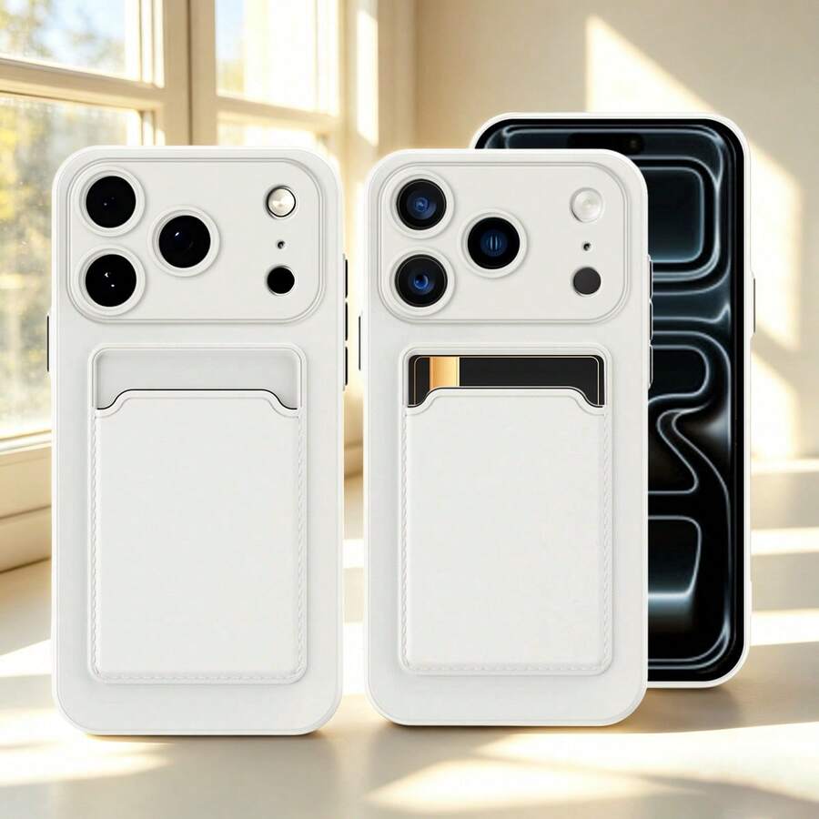 1pc White Compatible With IPhone Phone Case, Compatible With Apple Phones, Men's Color-Block Integrated Card Slot Silicone Phone Case, With Tactile Buttons, Cube Pattern, Compatible With Samsung A27/A57/A37/A56/A54/A14/A33/A02S/A34/S26Ultra/S26Plus/S26/S26Edge/S25Ultra And Apple 18pro/18promax/18/17E/17 Pro/17 Pro Max/Apple Air/17/16 Pro/16 Pro Max/16 Plus/16/16E/15