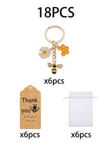 18/9/3pcs Bee & Daisy Alloy Keychain Gift Set, Includes Keychain, Thank You Card, And Drawstring Bag; Suitable As Bridal Party Favors, Wedding Reception Centerpiece Decor, Gender Reveal Party Favors, Theme Party Decorations - Multicolor - View 13