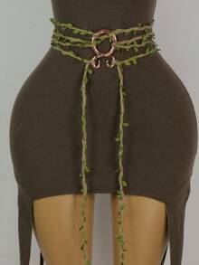 1 PC Hohemian Rope Belt With Buckle For Women - Green Vine Wrapped Design With Metal Ring, Boho Chic Waist Chain For Long Dresses, Wedding, Party And Cosplay Accessory - ZSJ - View 3