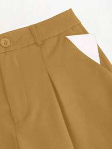 Sweetro Conjunto a juego de chaleco negro de una hilera y pantalones de pierna ancha con fruncidos - Amarillo Mostaza - Ver 5