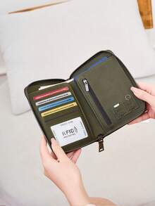 CHARM INFINITE RFID 防盗复古 PU 皮革护照夹，带拉链的旅行证件收纳包，多卡位，小巧护照夹 - 彩色 - 查看 4