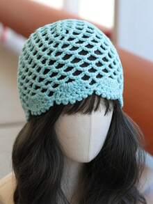 1 chiếc mũ len nữ mùa hè khoét lỗ, mũ beanie dệt thủ công, mũ mỏng thoáng mát. - Nhiều màu - Xem 10
