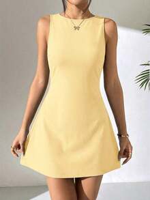 Vestido sin mangas tejido con espalda descubierta para mujer en color marrón - amarillo ganso - Ver 6