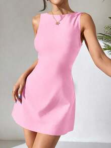 Vestido sin mangas tejido con espalda descubierta para mujer en color marrón - Rosa - Ver 4