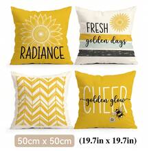 4件套黄色向日葵几何图案抱枕套/枕套，单面印花装饰抱枕套，适用于客厅、沙发、卧室，尺寸：40x40厘米/45x45厘米/50x50厘米，不含枕芯 - 彩色 - 查看 12