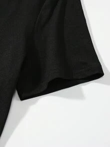 Top Casual de Manga Corta con Cuello Redondo y Hombros Descubiertos con Estampado Floral para Mujer - Moda de Primavera y Verano - Negro - Ver 4
